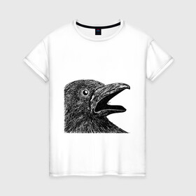 Женская футболка хлопок с принтом Крик чёрного ворона , 100% хлопок | прямой крой, круглый вырез горловины, длина до линии бедер, слегка спущенное плечо | ворон | ворона | депрессия | злая птичка | зло | птица | рисунок