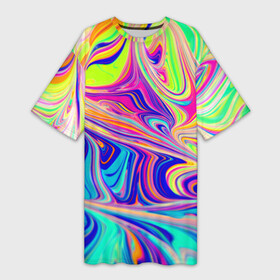 Платье-футболка 3D с принтом Аномально яркие цветные разводы ,  |  | кислотные цвета | маслянная плёнка | обстакция | разводы iphone | цветные разводы | ядовитые цвета | яркие цвета