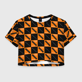 Женская футболка Crop-top 3D с принтом Black Orange Squares , 100% полиэстер | круглая горловина, длина футболки до линии талии, рукава с отворотами | black | minimalizm | orange | square | квадрат | оранжевый | черный
