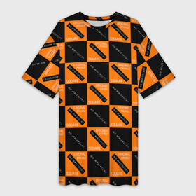 Платье-футболка 3D с принтом Black Orange Squares ,  |  | black | minimalizm | orange | square | квадрат | оранжевый | черный