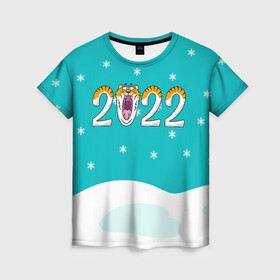 Женская футболка 3D с принтом Надпись 2022 Новый год , 100% полиэфир ( синтетическое хлопкоподобное полотно) | прямой крой, круглый вырез горловины, длина до линии бедер | 2022 | год тигра | новый год | новый год 2022 | символ года | тигр | тигренок | тигрица | тигры