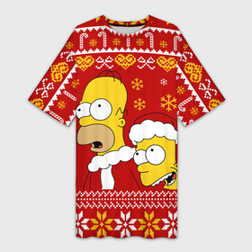 Платье-футболка 3D с принтом Новогодний Гомер и Барт Симпсоны ,  |  | 2021 | 2022 | bart | christmas | homer | merry | merry christmas | new year | simpson | simpsons | snow | ugly chris | winter | барт | барт симпсон | гомер | гомер симпсон | зима | новогодний | новогодняя | новый год | рождественский | рожд