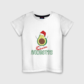 Детская футболка хлопок с принтом AVOCHRISTMAS | AVOCADO , 100% хлопок | круглый вырез горловины, полуприлегающий силуэт, длина до линии бедер | 2022 | avocado | avochristmas | christmas | cold | klaus | merry | new | santa | snow | winter | year | авокадо | год | дед | зима | клаус | мороз | новый | рождество | санта | снег | холод