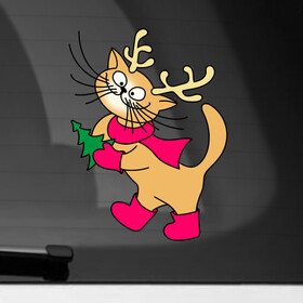Наклейка на автомобиль с принтом Кот олень , ПВХ |  | кот | котенок | котик | коты | кошки | новый год | олень | праздник