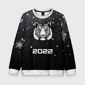 Детский свитшот 3D с принтом Новогодний тигр символ 2022. , 100% полиэстер | свободная посадка, прямой крой, мягкая тканевая резинка на рукавах и понизу свитшота | Тематика изображения на принте: 2022 | merry christmas | год тигра | зима близко | нг | новогодний | новогодний тигр | новогодняя символика | новый год | новый год 2022 | рождество | символ 2022 года | снег | снежинки | тигр