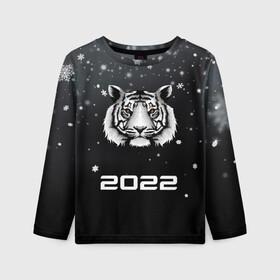 Детский лонгслив 3D с принтом Новогодний тигр символ 2022. , 100% полиэстер | длинные рукава, круглый вырез горловины, полуприлегающий силуэт
 | 2022 | merry christmas | год тигра | зима близко | нг | новогодний | новогодний тигр | новогодняя символика | новый год | новый год 2022 | рождество | символ 2022 года | снег | снежинки | тигр