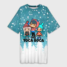 Платье-футболка 3D с принтом Новогодний Toca Boca. ,  |  | merry christmas | toca boca | toca life world | зима близко | игра | леон | новогодний | новый год | рита | рождество | снег | снежинки | тока бока | тока бока лайф | туса воса