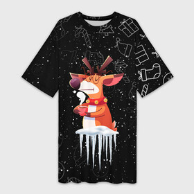 Платье-футболка 3D с принтом Новогодний Олень 2022. ,  |  | 2022 | merry christmas | год тигра | зима близко | нг | новогодний | новогодний олень | новый год | новый год 2022 | олень | рождество | символ 2022 года | снег | снежинки