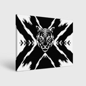 Холст прямоугольный с принтом Tiger Black & White Черно-белый Тигр , 100% ПВХ |  | cat | tiger | год тигра | зверь | кошка | символ года | тигр | хищник