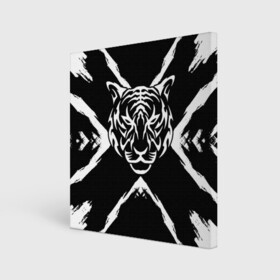 Холст квадратный с принтом Tiger Black & White Черно-белый Тигр , 100% ПВХ |  | cat | tiger | год тигра | зверь | кошка | символ года | тигр | хищник