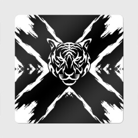 Магнит виниловый Квадрат с принтом Tiger Black & White Черно-белый Тигр , полимерный материал с магнитным слоем | размер 9*9 см, закругленные углы | cat | tiger | год тигра | зверь | кошка | символ года | тигр | хищник