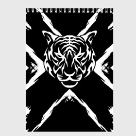 Скетчбук с принтом Tiger Black & White Черно-белый Тигр , 100% бумага
 | 48 листов, плотность листов — 100 г/м2, плотность картонной обложки — 250 г/м2. Листы скреплены сверху удобной пружинной спиралью | cat | tiger | год тигра | зверь | кошка | символ года | тигр | хищник