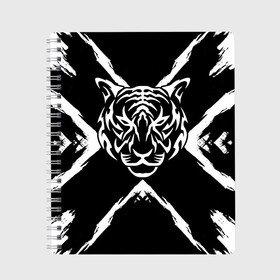 Тетрадь с принтом Tiger Black & White Черно-белый Тигр , 100% бумага | 48 листов, плотность листов — 60 г/м2, плотность картонной обложки — 250 г/м2. Листы скреплены сбоку удобной пружинной спиралью. Уголки страниц и обложки скругленные. Цвет линий — светло-серый
 | cat | tiger | год тигра | зверь | кошка | символ года | тигр | хищник