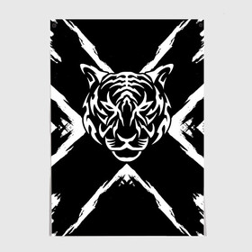 Постер с принтом Tiger Black & White Черно-белый Тигр , 100% бумага
 | бумага, плотность 150 мг. Матовая, но за счет высокого коэффициента гладкости имеет небольшой блеск и дает на свету блики, но в отличии от глянцевой бумаги не покрыта лаком | cat | tiger | год тигра | зверь | кошка | символ года | тигр | хищник