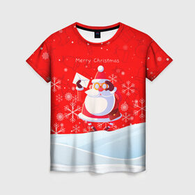 Женская футболка 3D с принтом Дед Мороз с подарочным конвертом. , 100% полиэфир ( синтетическое хлопкоподобное полотно) | прямой крой, круглый вырез горловины, длина до линии бедер | 2022 | merry christmas | год тигра | дед мороз | зима близко | мороз | нг | новогодний | новогодний тигр | новогодняя символика | новый год | новый год 2022 | рождество | символ 2022 года | снег | снежинки | тигр