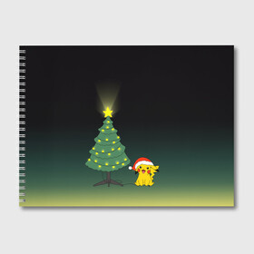 Альбом для рисования с принтом Пикачу с Ёлкой , 100% бумага
 | матовая бумага, плотность 200 мг. | pikachy | гирлянда | елка | пикачу | покемон | шарики | электричество