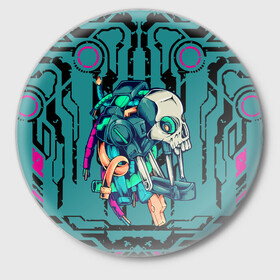 Значок с принтом Cyberpunk 2077! ,  металл | круглая форма, металлическая застежка в виде булавки | Тематика изображения на принте: арт | будущее | голова | киберпанк | минимализм | полосы | розовый | схемы
