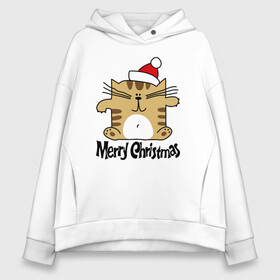 Женское худи Oversize хлопок с принтом Merry Christmas квадратный кот , френч-терри — 70% хлопок, 30% полиэстер. Мягкий теплый начес внутри —100% хлопок | боковые карманы, эластичные манжеты и нижняя кромка, капюшон на магнитной кнопке | kitten | merry christmas | red cap | santa claus | sitting | square | tabby cat | квадратный | котёнок | красный колпак | полосатый кот | санта клауса | сидит | счастливого рождества
