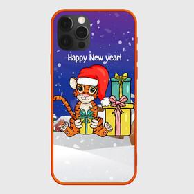 Чехол для iPhone 12 Pro с принтом Новый год 2022 - Тигр с подарками , силикон | область печати: задняя сторона чехла, без боковых панелей | 2022 | год тигра | новый год | новый год 2022 | символ года | тигр | тигренок | тигрица | тигры
