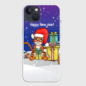 Чехол для iPhone 13 с принтом Новый год 2022 - Тигр с подарками ,  |  | Тематика изображения на принте: 2022 | год тигра | новый год | новый год 2022 | символ года | тигр | тигренок | тигрица | тигры