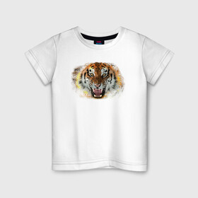 Детская футболка хлопок с принтом Пламенный тигр , 100% хлопок | круглый вырез горловины, полуприлегающий силуэт, длина до линии бедер | Тематика изображения на принте: fire | flame | symbol | tiger | zoo | животное | огонь | пламя | природа | тигр