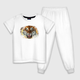 Детская пижама хлопок с принтом Пламенный тигр , 100% хлопок |  брюки и футболка прямого кроя, без карманов, на брюках мягкая резинка на поясе и по низу штанин
 | Тематика изображения на принте: fire | flame | symbol | tiger | zoo | животное | огонь | пламя | природа | тигр