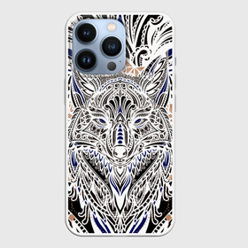 Чехол для iPhone 13 Pro с принтом БЕЛАЯ ЭТНИЧЕСКА ЛИСА   WHITE FOX ,  |  | abstract | fox | fox head | foxy | абстракция | голова лисы | животные | звери | лиса | этническая лиса | этно | этно лиса