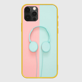 Чехол для iPhone 12 Pro с принтом Музыкальное настроение , силикон | область печати: задняя сторона чехла, без боковых панелей | гарнитура | голубое | музыка | музыкальное настроение | наушники | половины | розовое