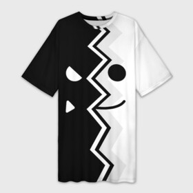 Платье-футболка 3D с принтом GEOMETRY DASH GOOD  BAD SMILE DEMON ,  |  | 2d | arcade | demon | game | geometry dash | meltdown | robtop | smile | аркада | геометрический тире | демон | раннер | смайлы | чёрно белый демон | эмоции