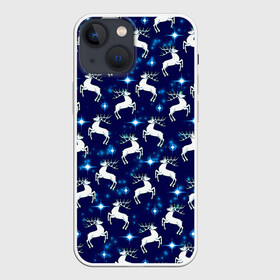 Чехол для iPhone 13 mini с принтом Новогодние олени и звезды ,  |  | christmas | deer | ice | new year | santa | snow | snowflakes | winter | звезды | зима | зимний орнамент | зимний узор | мороз | новогодние олени | новогодний узор | новогодняя ночь | новый год | ночь | огоньки | олени | олень