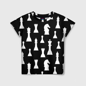 Детская футболка 3D с принтом Белые шахматные фигуры , 100% гипоаллергенный полиэфир | прямой крой, круглый вырез горловины, длина до линии бедер, чуть спущенное плечо, ткань немного тянется | Тематика изображения на принте: checkmate | chess | chess board | chess game | chess pieces | chess player | chessboard | gambit | game | king | pawn | queen | гамбит | игра | король | мат | партия | ферзь | фигуры | шахматист | шахматы