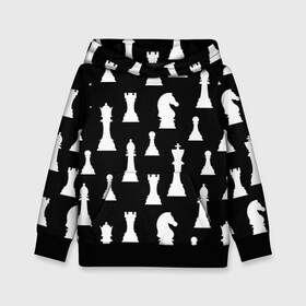 Детская толстовка 3D с принтом Белые шахматные фигуры , 100% полиэстер | двухслойный капюшон со шнурком для регулировки, мягкие манжеты на рукавах и по низу толстовки, спереди карман-кенгуру с мягким внутренним слоем | Тематика изображения на принте: checkmate | chess | chess board | chess game | chess pieces | chess player | chessboard | gambit | game | king | pawn | queen | гамбит | игра | король | мат | партия | ферзь | фигуры | шахматист | шахматы