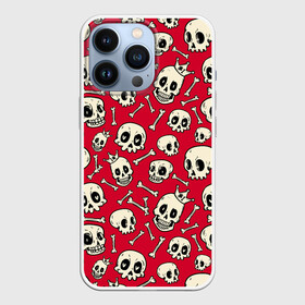 Чехол для iPhone 13 Pro с принтом Черепа с сердечками в глазах ,  |  | bones | crowns | hearts | hearts in the eyes | love | skulls | короны | кости | любовь | сердечки в глазах | сердца | черепа