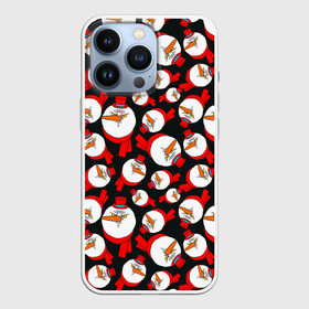 Чехол для iPhone 13 Pro с принтом Злые снеговики в цилиндрах ,  |  | angry | carrots | gloomy | red | scarves | snowmen | top hats | yellow eyes | жёлтые глаза | злые | красные | морковки | сердитые | снеговики | хмурые | цилиндры | шарфы