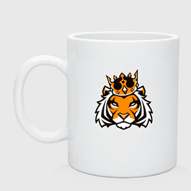 Кружка керамическая с принтом Тигр в короне Tiger in crown , керамика | объем — 330 мл, диаметр — 80 мм. Принт наносится на бока кружки, можно сделать два разных изображения | tiger | восточный тигр | год тигра | голова | кошка | тигр | тигренок | хищник