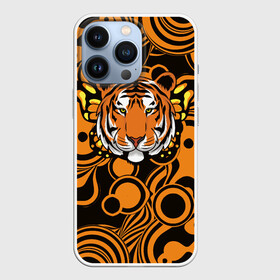 Чехол для iPhone 13 Pro с принтом Голова тигра с бабочкой ,  |  | Тематика изображения на принте: 2022 | бабочка | год тигра | символ года | тигр | тигровый раскрас