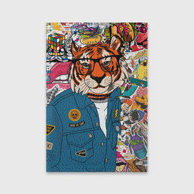 Обложка для паспорта матовая кожа с принтом Стикербомбинг с тигром , натуральная матовая кожа | размер 19,3 х 13,7 см; прозрачные пластиковые крепления | кошка | символ | стикер | тигр | хищник