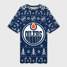 Платье-футболка 3D с принтом Эдмонтон Ойлерз Новогодний ,  |  | 2021 | 2022 | christmas | edmonton | edmonton oilers | hockey | merry christmas | new year | nhl | oilers | snow | usa | winter | зима | новогодний | новогодняя | новый год | нхл | ойлерз | рождеств | рождество | снег | спорт | сша | хоккей