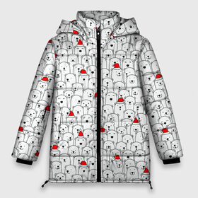 Женская зимняя куртка Oversize с принтом Белые медведи на Рождество , верх — 100% полиэстер; подкладка — 100% полиэстер; утеплитель — 100% полиэстер | длина ниже бедра, силуэт Оверсайз. Есть воротник-стойка, отстегивающийся капюшон и ветрозащитная планка. 

Боковые карманы с листочкой на кнопках и внутренний карман на молнии | caps | christmas | new year | polar bears | red hats | santa claus | santas | белые медведи | деды морозы | колпаки | красные шапки | новый год | рождество | санта клаусы