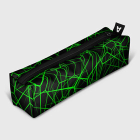 Пенал школьный 3D с принтом Зеленые Полигоны , 100% полиэстер | плотная ткань, застежка на молнии | зеленая абстракция | зеленая матрица | зеленая текстура | зеленые линии | зеленые полоски матрица | современное искусство