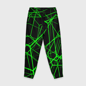Детские брюки 3D с принтом Зеленые Полигоны Матрица , 100% полиэстер | манжеты по низу, эластичный пояс регулируется шнурком, по бокам два кармана без застежек, внутренняя часть кармана из мелкой сетки | зеленая абстракция | зеленая матрица | зеленая текстура | зеленые линии | зеленые полоски матрица | современное искусство