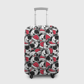 Чехол для чемодана 3D с принтом Щенки и красные колпаки , 86% полиэфир, 14% спандекс | двустороннее нанесение принта, прорези для ручек и колес | caps | christmas | dogs | new year | puppies | red hats | santa claus | santas | деды морозы | колпаки | красные шапки | новый год | рождество | санта клаусы | собаки | щенки
