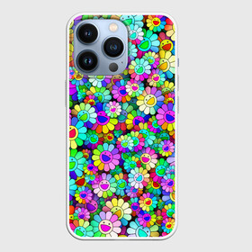 Чехол для iPhone 13 Pro с принтом Rainbow flowers ,  |  | takashi murakami | паттерн | радуга | смайл | такаси мураками | улыбка | цветы