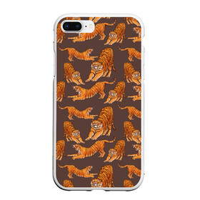 Чехол для iPhone 7Plus/8 Plus матовый с принтом Тигровые потягушки кофе паттерн , Силикон | Область печати: задняя сторона чехла, без боковых панелей | 2022 | big cats | cat | tiger | год тигра | новый год | тигр | тигровый год | тигры