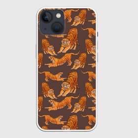 Чехол для iPhone 13 с принтом Тигровые потягушки кофе паттерн ,  |  | 2022 | big cats | cat | tiger | год тигра | новый год | тигр | тигровый год | тигры