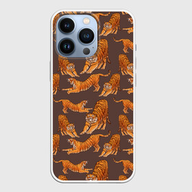 Чехол для iPhone 13 Pro с принтом Тигровые потягушки | кофе паттерн ,  |  | 2022 | big cats | cat | tiger | год тигра | новый год | тигр | тигровый год | тигры