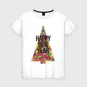 Женская футболка хлопок с принтом Счастливого Нового Года) , 100% хлопок | прямой крой, круглый вырез горловины, длина до линии бедер, слегка спущенное плечо | 2022 | абстракция | елка | новый год | подарки