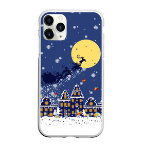 Чехол для iPhone 11 Pro матовый с принтом Санта Клаус на оленях в небе , Силикон |  | big moon | christmas | city | fly | houses | in the night sky | light in the windows | new year | reindeer | santa claus | большая луна | в ночном небе | город | дома | летят | новый год | олени | рождество | санта клаус