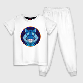 Детская пижама хлопок с принтом Голубой водяной тигр символ 2022 года , 100% хлопок |  брюки и футболка прямого кроя, без карманов, на брюках мягкая резинка на поясе и по низу штанин
 | Тематика изображения на принте: 2022 | водяной | год | гороскоп | китайский | символ | талисман | тигр