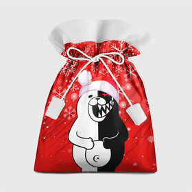 Подарочный 3D мешок с принтом НОВОГОДНИЙ MONOKUMA. , 100% полиэстер | Размер: 29*39 см | Тематика изображения на принте: 2022 | anime | black  white | danganronpa | happy new year | kurokuma | merry christmas | monodam | monokuma | monomi | monotaro | pink | shirokuma | аниме | год тигра | зима близко | мoноми | монокума | нг | новогодний | новый год | новый 